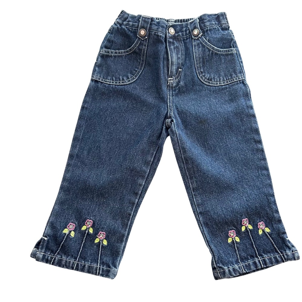 Disney Tinker Bell Girls VTG Y2K Embroidered Floral Denim Jeans Dark Wash Fairy